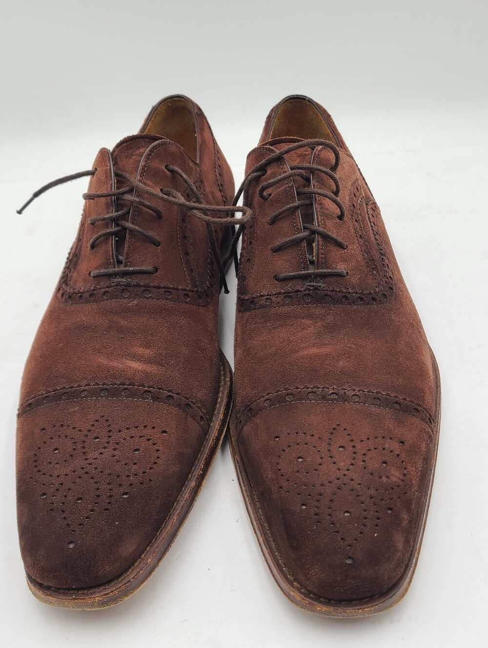 B40 Magnanni Brown Suede Leather Medallion Cap Toe Derby Shoes Sz 12 $795 - Picture 2 of 8
